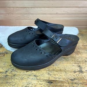 Black Leather Women's Clogs